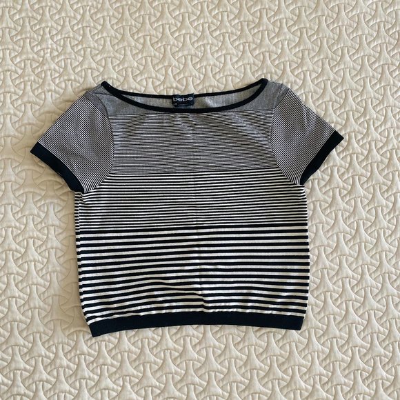 BEBE Black and White Cropped Top - Picture 1 of 2